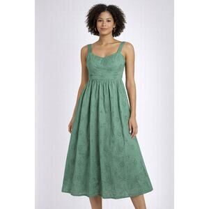 J.Crew NWT eyelet midi dress, Size 14, sleeveless, green, A-line w/ pockets